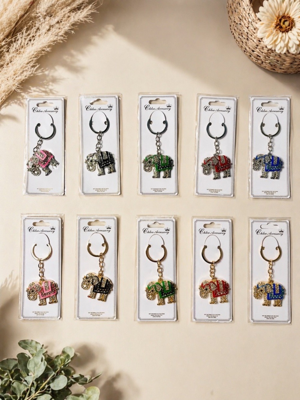 Rhinestone Elephant Bag Charm Keychain Various Colors - Pick One - Picture 2 of 4
